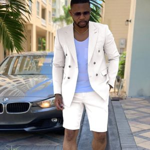 Elegant Casual Summer Double Breasted Men's Suits Short